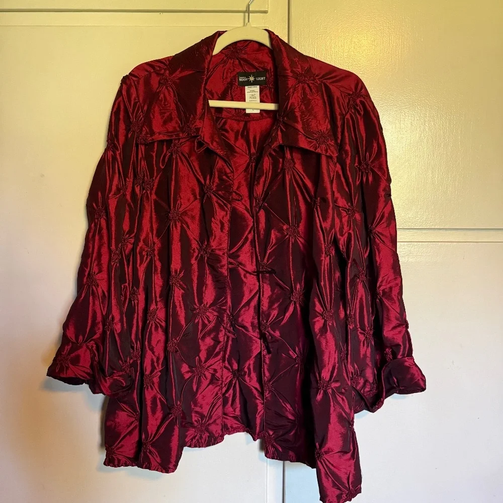 Vintage Connie's Moonlight‎ Burgundy Taffeta Jacket Size Large Lagenlook Evening - Picture 2 of 13